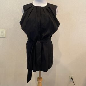 Lafayette 148 Sleeveless Button Front Blouse Black Tie at Waist Size 12